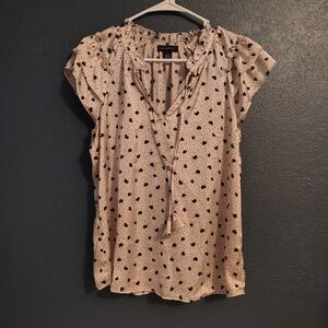 Tamara H. Heart Pink And Black Pokodot Tassel Tie Front.